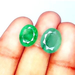 Loose Gemstone 7.57 Ct Natural Green Emerald Pair Ring Size Colombian Gem